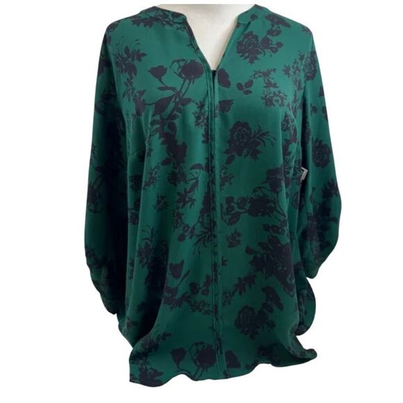 41 Hawthorn Green Black Floral Flowy Whimsigoth 3/4 Sleeve Boho Blouse Top 1X - Picture 10 of 10